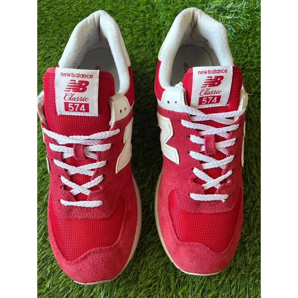 New Balance 574 Classic Mens Size 10.5 Red White Suede Mesh Sneakers ML574PI2